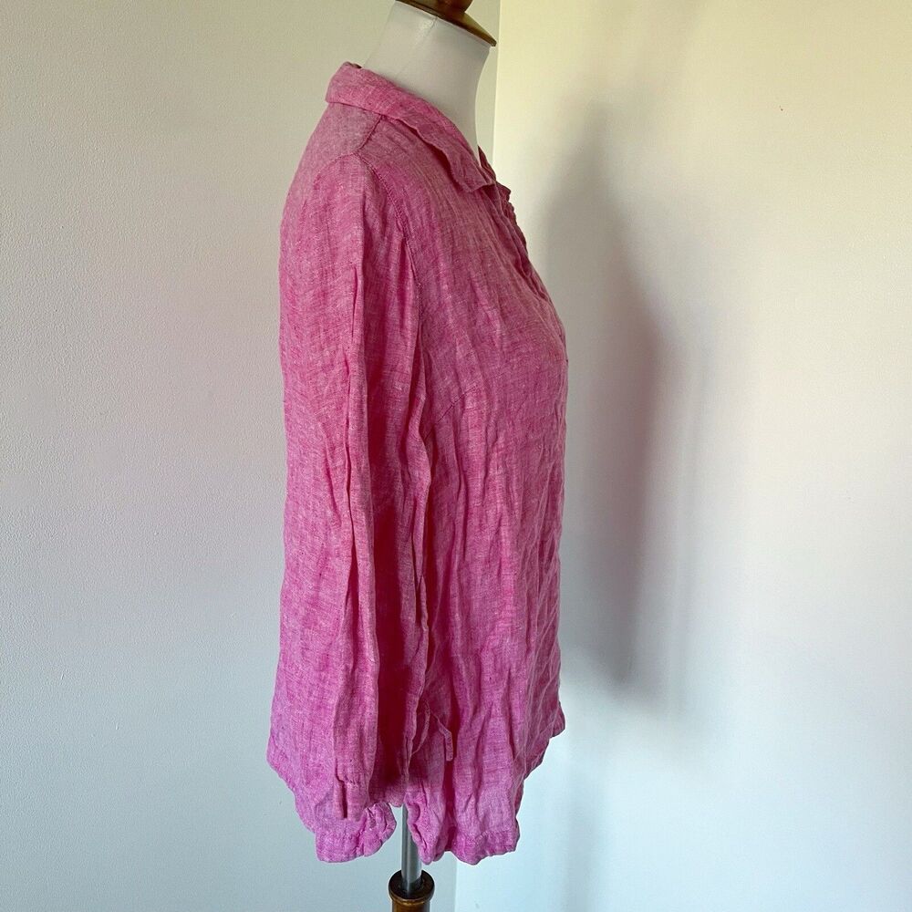 Isaac Mizrahi Linen Top Shirt Blouse 3/4 Sleeve Tie Side Tunic Pink M Medium - Picture 7 of 16
